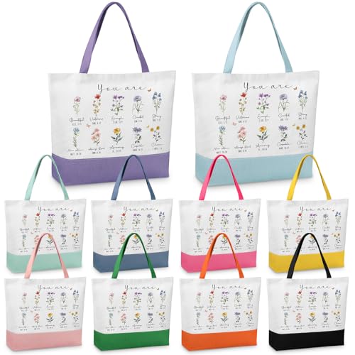 Shinylin 10 Pcs Christian Gift Inspirational Bible Verse Tote Bags Religious Gift Flowers Reusable Grocery Christmas(Multi Floral)
