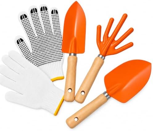 Kit Jardinagem 4 Peças com Luva Branca, 2 Pás e Garfo Cultivador