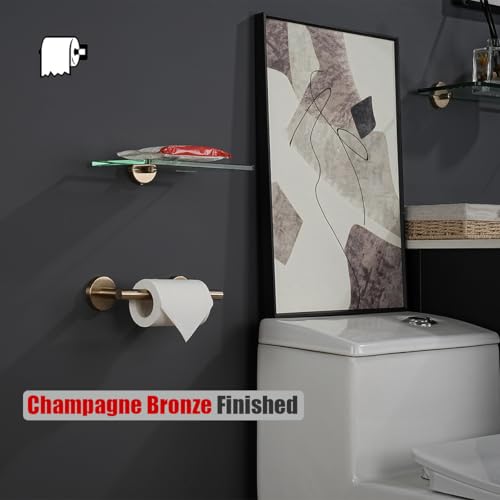 JQK Champagne Bronze Toilet Paper Holder, 7.5 Inch Double Post Pivoting Tissue Holder for Bathroom Wall Mount, 304 Stainless Steel Hold Mega Rolls, TPH150-CB by JQK - Image 4
