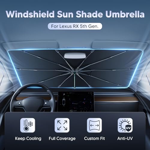 Image of Autorder Windshield Sun Shade Umbrella for 2023-2026 Lexus RX Accessories,Upgraded Ice Crystal Material,Easy Setup Umbrella Sunshade for Car Windshield,100% Sun Blocking