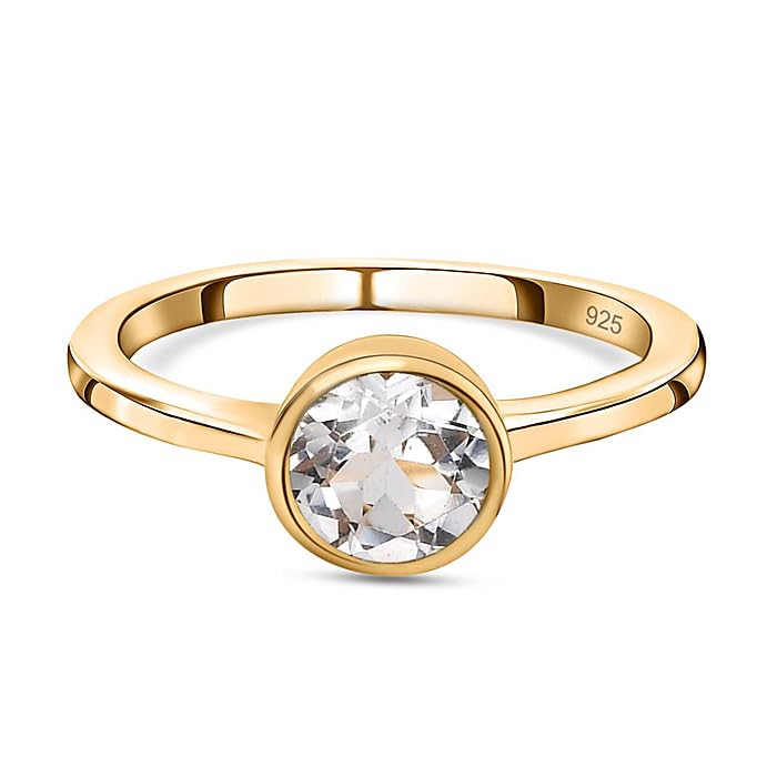 Image of 925 Sterling Silver 18K Gold Plated Birthstone 2 Ct Solitaire Natural Gemstone Ring for Women | Fine Jewelry Gift for Wife, Girlfriend, Sister, Birthday, Anniversary, Rakhi, Rakshabandhan, Valentine's