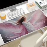 Różowa podkładka pod mysz pod biurko, podkładka pod mysz XXL 1600 x 800 x 3 mm, podkładka pod mysz skrzydło antypoślizgowa wodoodporna podkładka pod mysz, podkładka pod mysz z przeszytymi krawędziami,