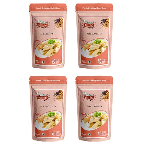 ReadyCurry | Alfredo Pasta | Jain | No Onion No Garlic| Spice Mix | Gravy Masala | Ready to cook in 10 minutes| Home style taste |No Dehydrated | No Freeze Dry |No Artificial Colours or Flavours or Preservatives| 70g (Pack of 4)
