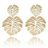 QUPENGXU Personality Palm Leaf Drop Dangle Earrings Bohemia Tropical Monstera Leaves Earrings For Wo