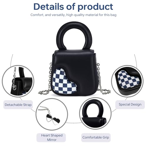 LA'FESTIN Mini Crossbody Bag for Women, Heart-Shape Leather Top-Handle Handbag with Heart-shape Mirrors & Long Chain Strap3