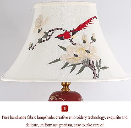 FAZRPIP Red Retro Ceramic Table Lamp,Large Oriental Ceramic Table Lamp, Chinese Style Living Room Bedroom Bedside Lamp, 54×33cm