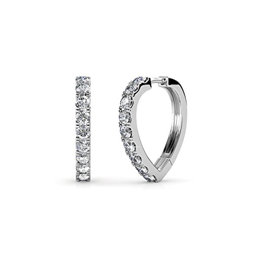 Cate & Chloe Waverly 18k White Gold 16mm Silver Hoop Earrings with Simulated Diamond Crystals, Hypoallergenic Jewelry for Women, Gift for Her
