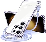 Galaxy S23 Ultra 用 ケース クリア ショルダー SC-52D SCG20 スマホケース ギャラクシー s23ultra カバー 肩掛け 斜めかけ 縄掛けケース 透明 TPU 薄型 耐衝撃 携帯ケース 紐付き 斜めがけ 織りストラップ付き ネックストラップ ショルダー 縦/横 2WAY 長さ調整可能 取り外し可能 落下防止 紛失防止 ワイヤレス充電対応 (パープル)