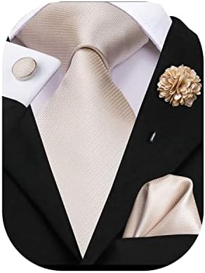 Hi-Tie Classic Mens Tie Flower Lapel Pin Set Silk Woven Necktie Pocket Square Cufflinks Red Pink Gold Blue Wedding Tie