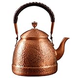 Matériau en cuivre: Fabriqué en cuivre de qualité, cette bouilloire de 1500 ml effectue une chaleur uniformément et peut libérer des ions de cuivre trace, qui peuvent compléter certains des oligo-éléments de cuivre dont le corps humain a besoin..L'eau bouilli améliorera le goût du thé et le rendra plus moelleux.