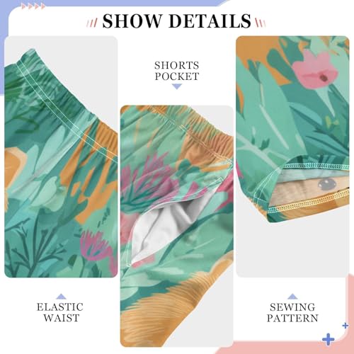 Lovely Pomeranian Florals Boys Long Pants Soft Trousers Elastic Waist Kids Lounge Bottoms with Pockets S-XL4