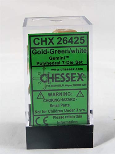 Chessex Polyhedral 7-Die Gemini Dice Set - Gold-Green With White Chx26425 #TOP2