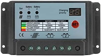 Dhouse Dual Battery Solar Charge Controller Regulator 20A Batteries Solar Regulator for RVs Caravans and Boats Batteries or Battery Banks