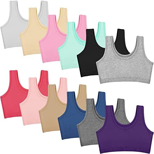 Poroka 12 Pack Girls' Cotton Cropped Bra Intimates Girls' Cami Training Bra Girls Sports Bralette for Little Girls, Small