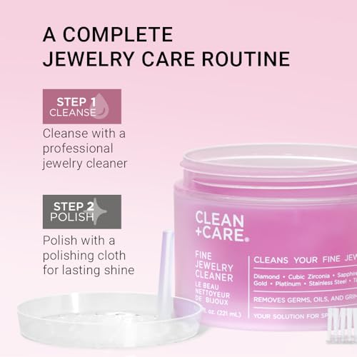 Clean + Care Fine Jewelry Cleaner – Professional Jewelry Cleaning Solution for Rings, Necklaces, Bracelets, Earrings & Watches – Gold, Silver, Diamond, Platinum Care | 24-Month Supply