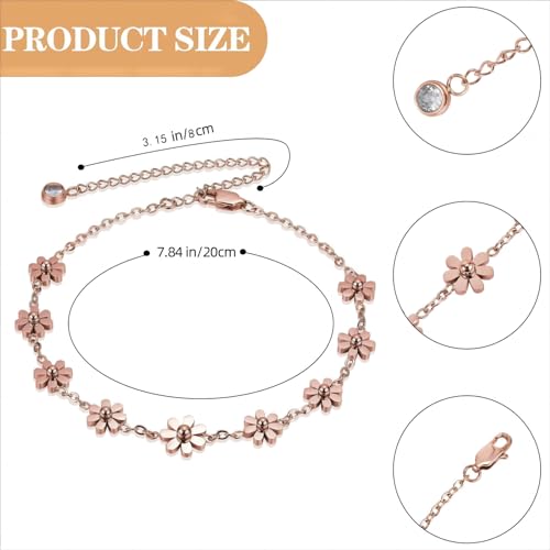 LEGENTLISUR Rose Gold/Gold/Gunmetal/Stainless Steel Color Daisy Ankle Bracelets for Women Cute Flower Anklet Adjustable Anklet Jewelry Gifts for Women, Inches by LEGENTLISUR - Used condition - Image 2
