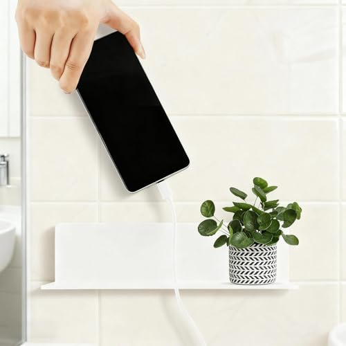 PHMING 2 Piezas Baldas Pared sin Agujeros 22,8cm, Estanteria Sin Taladro de Acrilico, Repisa Adhesiva con Orificios para Pasar Cables, Longitud 22,8 cm, para Dormitorios, Baños y Salas de Estar - imagen 6