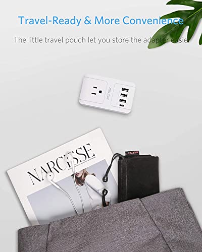 BESTEK Travel Adapter PD 35W, Universal Power Adapter 1 USB C 3 USB A, International Plug Adaptor Worldwide Outlet for US to European UK Spain - for Laptop, Phone, Camera