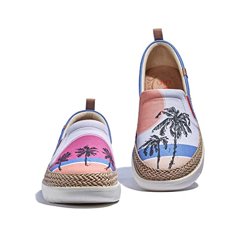 Uin Women's Art Painted Loafers Slip On Casual Travel Shoes Lightweight Comfort Walking Fashion Sneaker Tarragona Ⅰ Record The Pink 2 (9.5) #TOP5