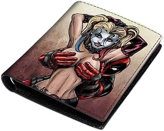 Superhero Leather Wallet, New DEADPOOL HARLEY QUINN SEXY Wallet, 3D Genuine Leather, Hand Carved, Leather Carving, Biker Wallet, Carving Wallet