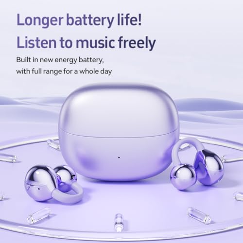 anbaole Open Ear Headphones, Wireless Earbuds for Sports Running Gym, 24H Battery, Sweat Proof, BT5.4, Noise Cancelling Mic, Wireless Charging Case for iOS Android (Style 1:Purple) — view 2
