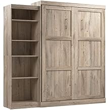 Bestar Pur Queen Murphy Bed with Shelving Unit, 90-inch Space-Saving Sleeping Arrangement for Multipurpose Room in Rustic Brown