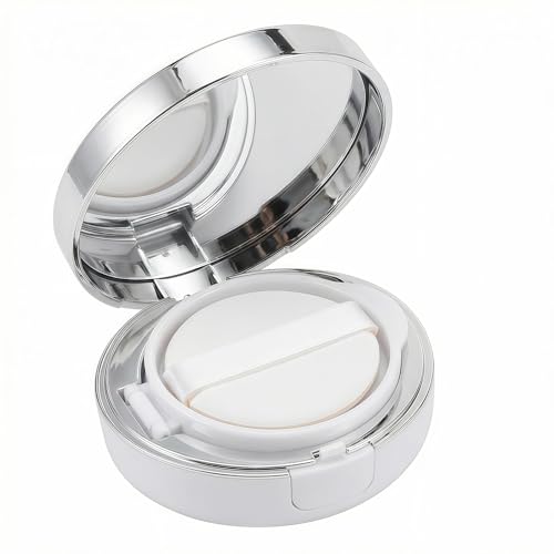 White Silver Luxurious Edge 15g/0.5oz Empty Air Cushion Puff Case, Portable Makeup Powder Container with Mirror Sponge Puff & Extra Inner Container for Foundation BB Cream Liquid Foundation