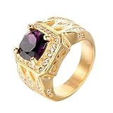 PMTIER Men's Vintage Stainless Steel Cubic Zirconia Ring Statement Engagement Wedding Bands Gold Purple Size 9