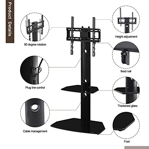 Noyy Universal Floor Tv Stand With Tempered Glass Base, Angle Adjustable Metal Frame Tv Stand For 32~55 Inch Lcd Tv/Plasma Tv/Panel Tv & Curved Tv, Black #TOP2