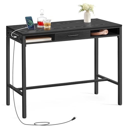 VASAGLE Bar Table With Power Outlets, 39.4 Inches