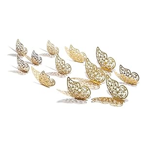 Tony Stark 3D Shimmer Gold Butterfly Decorations Wall Decor for Home Party Living Room Classroom Baby’s Kids Bedroom Decor Stickers (Shimmer Gold, Pack of 1-12 pcs)