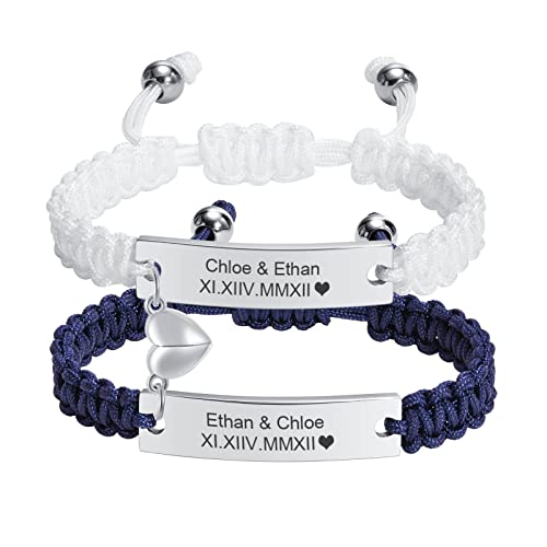 MEALGUET Personalized Couple Bracelets Gift : Stainless Steel Handmade Rope Braided Mutual Attraction Bracelets for Lovers,Lovers Gift for Boyfriend Girlfriend Women Men