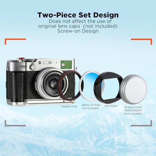 Image of Haoge X100VI Square Metal Lens Hood for Fujifilm Fuji X100VI Camera Accessories Black with 49mm UV Filter Adapter Ring LH-X54B