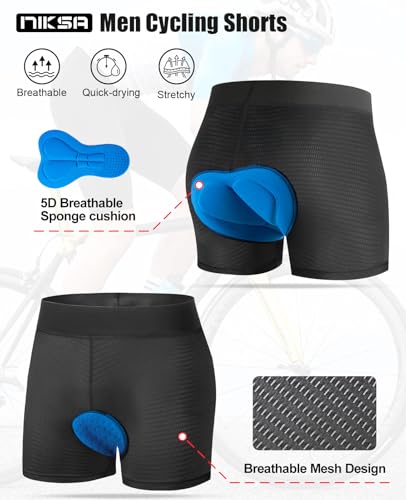Niksa Cycling Underwear Men Absorbent, 5D Padded Gel Bike Shorts Men, Breathable Bike Liner Shorts for Mountain Biking Black