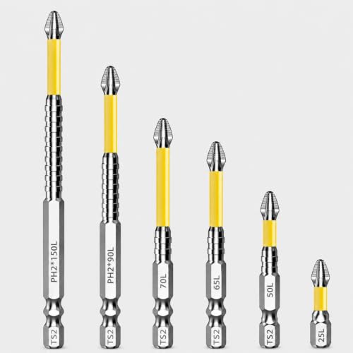 DSHTP 6-Piece Magnetic PH2 Bit Set, 1/4-Inch Hex, Multiple Lengths