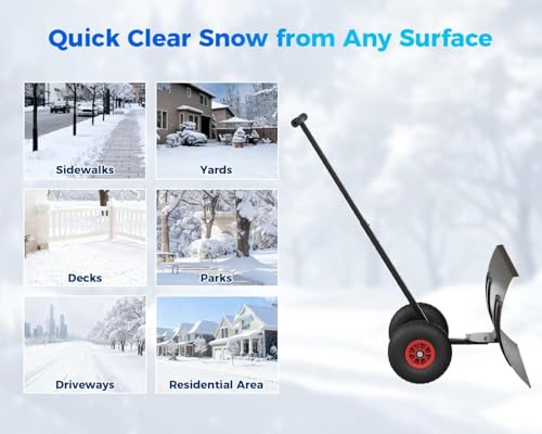 Heavy-Duty Snow Pusher with Wheels, 29" Snow Shovel Plow for Driveway, 5-Position Adjustable Handle, Lightweight Wide Blade for Fast Removal, Metal Back Saver Winter Tool for Doorway Sidewalk, Orange by Tackview - Used condition - Image 2