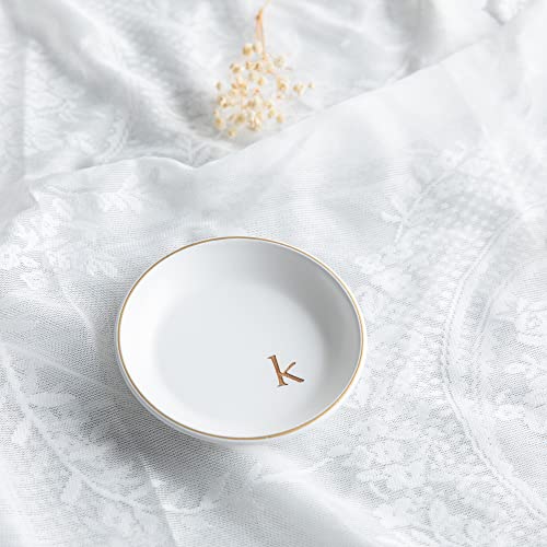 Collective Home - Wood Jewelry Tray, Decorative Monogram Trinket Dish For Rings Earrings Necklaces Bracelet Watch Keys, Birthday Mother's Day Christmas Gift For Women, 4.75" (K) #TOP7