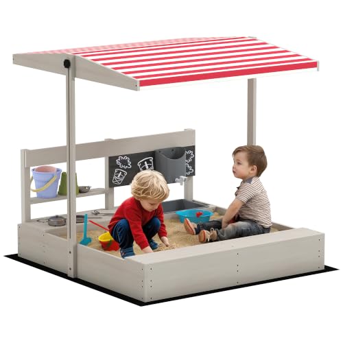 Image of Outsunny Sand Pit Kids Sandbox with Height Adjustable Canopy for 3-7 Years
