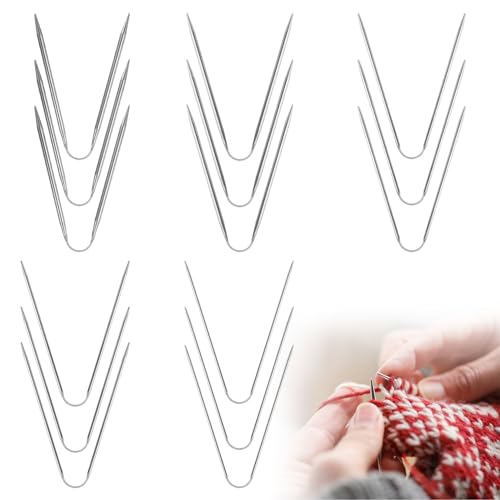15 Piezas Agujas de Tejer Circulares Acero Inoxidable, Agujas Redondas de Hacer Punto 23 cm Largo para Sombreros, Calcetines, Bufandas, Sombreros, Tejido - 2 mm, 2,5 mm, 3 mm, 3,5 mm, 4 mm