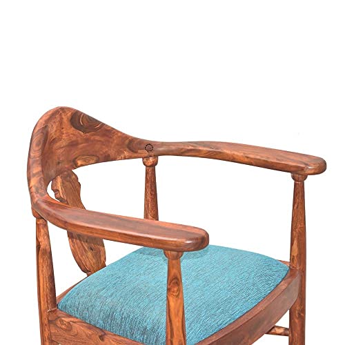 Image of SHRI MINTU'S ART Wooden Armchair with Cushion | Single Seater Sofa Round Arm Chair for Living, Drawing Room, Hall, Balcony & Office | Solid Wood Sheesham, Natural Finish