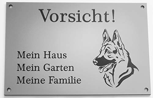 Warnschild Vorsicht Schäferhund Schild Hundeschild Haus Garten Familie Silber (15x10cm Selbstklebend)