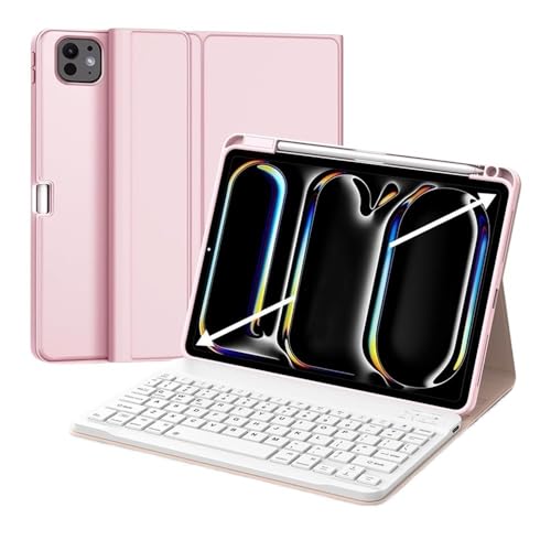 Housse pour iPad Air 11 2024 avec clavier QWERTY magnétique rose YSJX