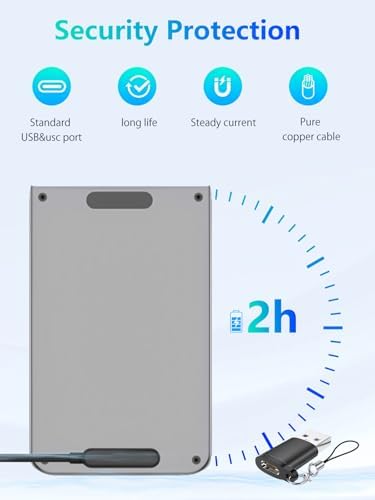 PLAUD Note AI 음성 녹음기와 호환되는 충전기 케이블, 1m(3.3피트) 4핀 교체용 마그네틱 USB-C 충전 케이블, PLAUD 노트 음성 녹음기용 코드 홀더 및 Type-C to USB-A 어댑터 포함 — 사진 2