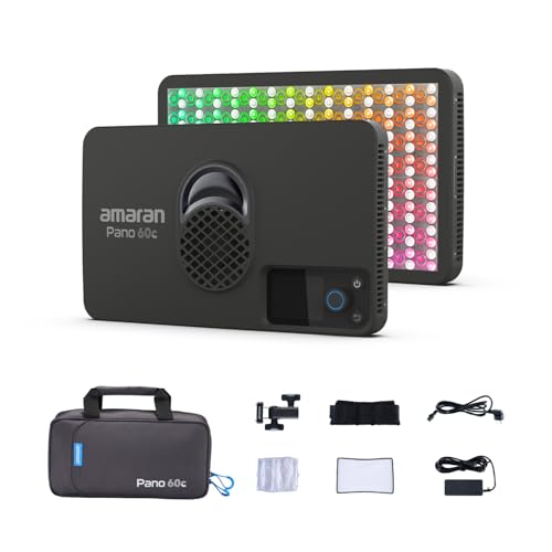 amaran Pano 60c Kit,Compact 60W RGBWW Full Color Panel Light,Support USB-C PD,CCT 2,300K-10,000K,12 Lighting Efects,APP Control w/Softbox Studio Light Photography Lighting (Pano 60c - Charcoal) by Amaran - Used condition - US$120.00
