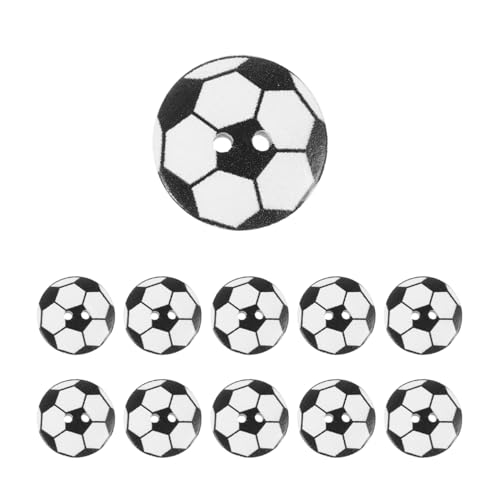 50PCS Wood Buttons Soccer Ball Shape for Crafts, Football Buttons with 2 Holes Round Flatback for Sewing Clothing Bags DIY Scrapbooking 0.78 Inch