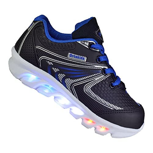 Tênis De Led Luzinha Infantil Menino Ortokids 002 Gênero:Menino;Tamanho:28;Cor:Cinza/Azul