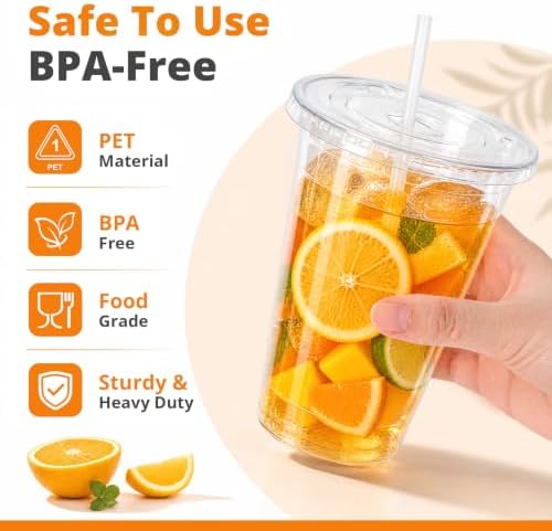50 Pack - 20 oz Clear Cups with Lids and Straws — 사진 4