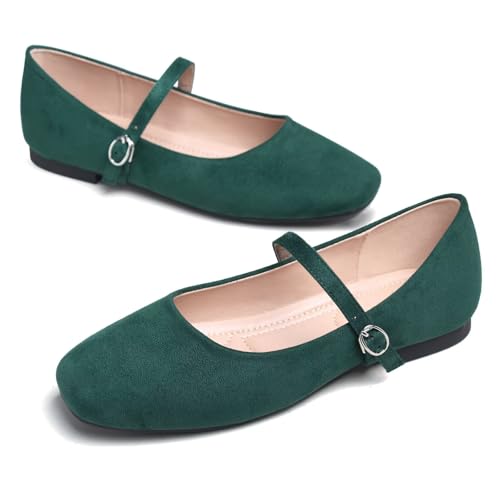 Image of TN TANGNEST Leather Flats for Women Retro Mary Jane Flats | Comfortable Square Toe Slip On Flats with Buckle Strap, Soft Work Flats Office Shoes