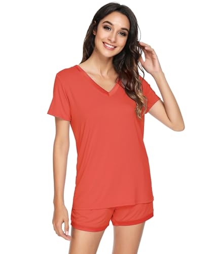Image of WiWi Viscose from Bamboo Pajamas Set for Women Super Soft Short Sleeve Cooling Summer Plus Size Pjs Sets Sleepwear S-4X