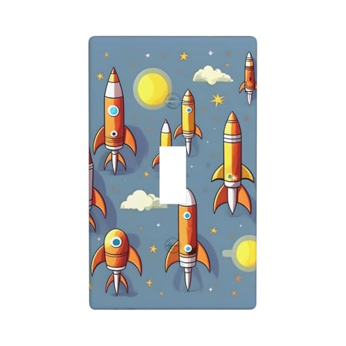 Cartoon Rocket Print Switch Plate Covers,1 Gang Wall Plate Single Toggle Light Switch Cover Plate
